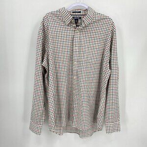 Lands End No Iron Twill Traditional Fit Dress Shirt Red Green White Plaid Men 17